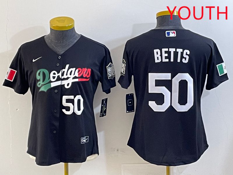 Youth Los Angeles Dodgers 50 Betts Black Mexico Game 2025 Nike MLB Jersey style 6